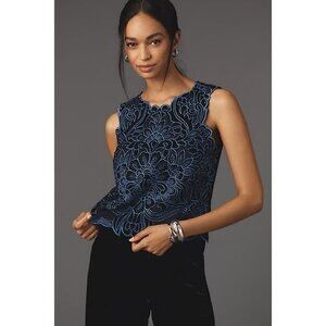 ANTHROPOLOGIE Lainie Velvet Lace Cutwork Sleeveless Top BlouseSize Large
